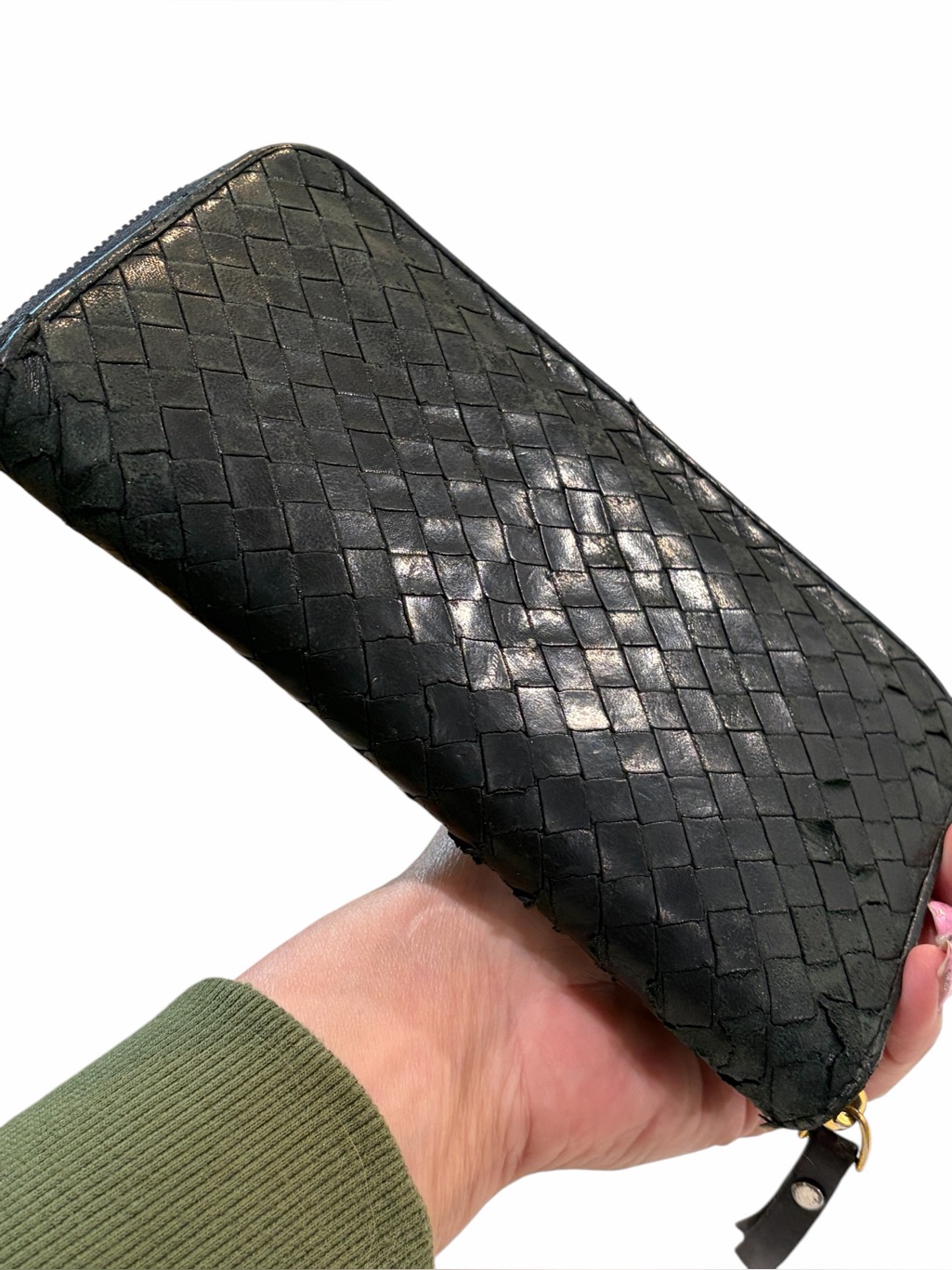 Bottega Veneta Black Woven Leather Wallet Authentic